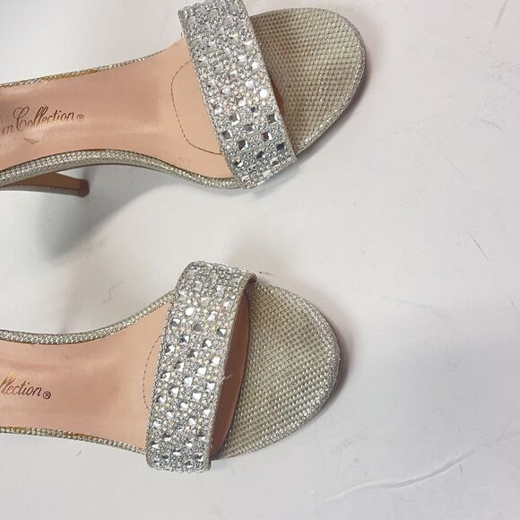 De Blossom Collection Emily Womens Silver Rhinestone Heels Ankle Strap  7.5 - Picture 6 of 9